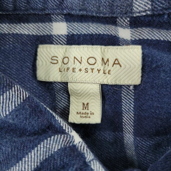 Sonoma Button Shirt Men's Medium Blue Plaid Flannel Pockets Long Sleeve Adult M - Picture 14 of 15